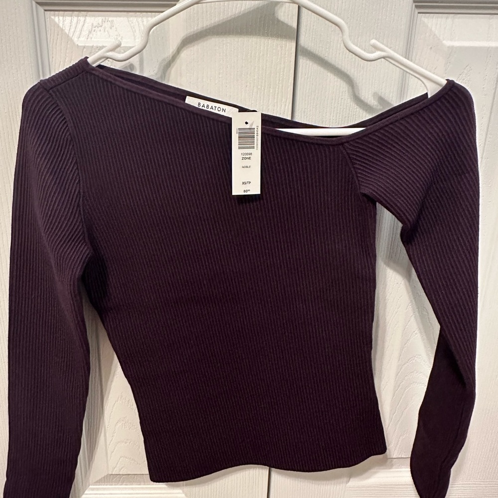 Aritzia Sabaton Ribbed Long Sleeve Top in Dark Purple